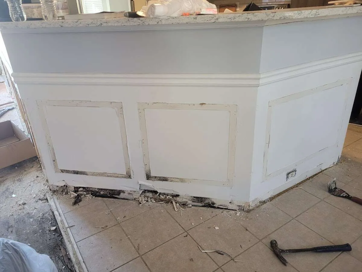 Water damage and mold on kitchen during Storm Damage Restoration in French Valley